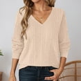 thumbnail image 2 of Sweaters For Women Solid Color Long Sleeve Knitted Pullover V Neck Tops Soft Comfortable Casual Everyday Wear Versatile Women Sweaters Beige L, 2 of 6