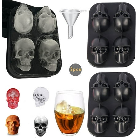 

QYHOO 3D Skull Ice Mold (Pack of 2) Food Grade Flexible Silicone 8-Ice Skull Trays Maker with Lid Reusable & BPA Free for Cocktails Whiskey Vodka Juice Beverages Pudding