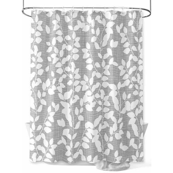 Shower Curtain Branch Leaves Bathroom Curtains with Hooks, Waterproof Fabric Plant Grey White Bath Shower Curtains Set for Bathroom Bathtubs Decor 36x72 Inch