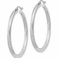 thumbnail image 3 of 10K White Gold Satin & Diamond-Cut 3mm Round Hoop Earrings (35 X 40) Made In Peru 10tc281, 3 of 6