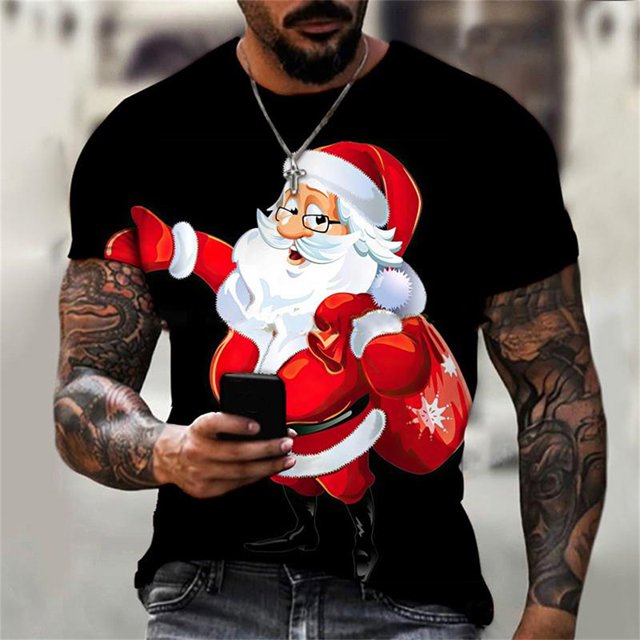 Camisetas de disfraz de Papá Noel con estampado 3D de árbol de Navidad y muñeco de nieve para hombre y mujer, ropa de calle con cuello redondo, camisetas Harajuku para niños