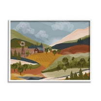 Rolling Country Hills Farm Scenery Landscape Graphic Art White Framed Art Print Wall Art