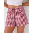 thumbnail image 6 of ANRABESS Boxer Shorts for Women Gingham Plaid Drawstring Lounge Shorts with Pockets, Elastic Waist Summer Pajama Beach Shorts Red White Plaid Small, 6 of 8