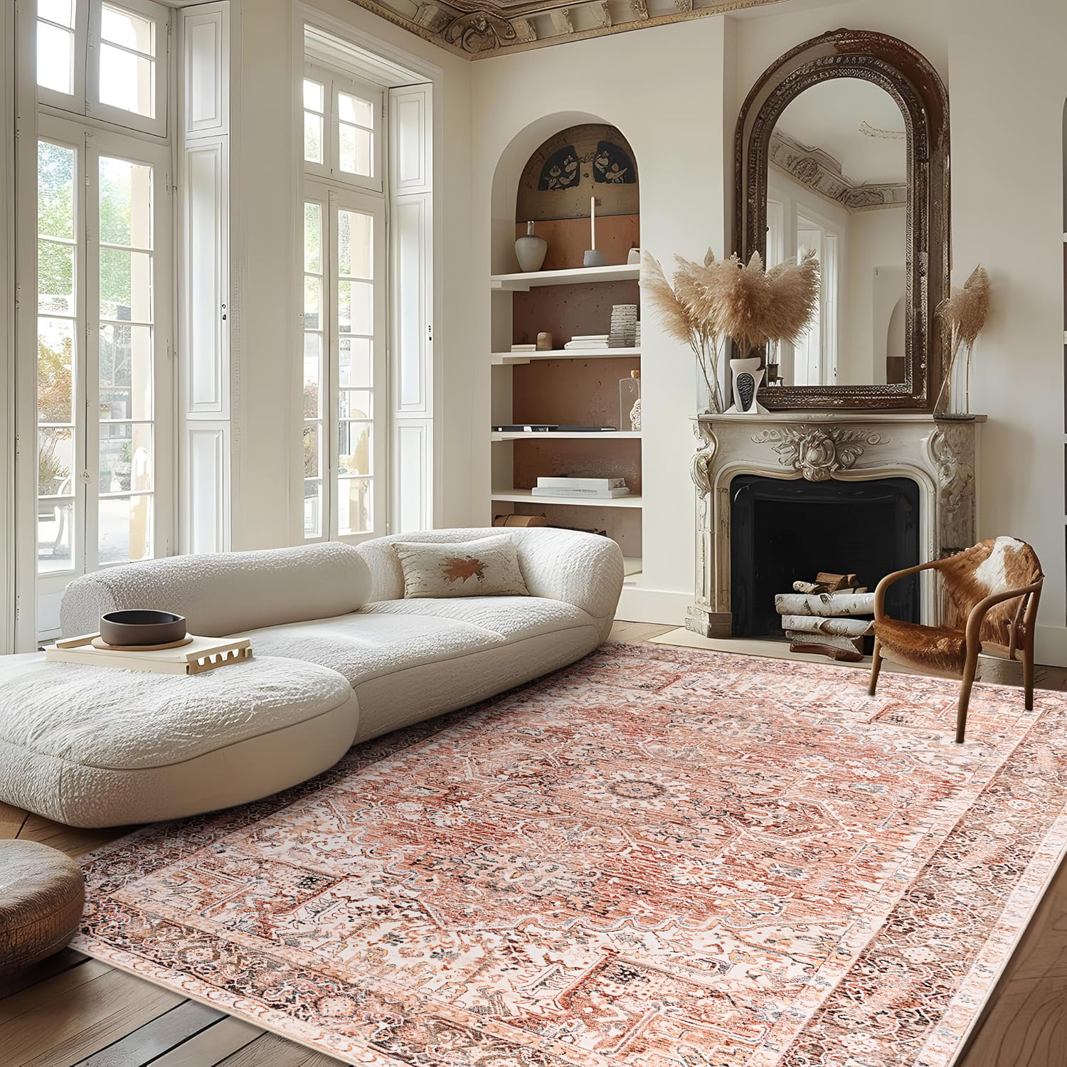 Lochas Vintage Accent Rugs Distressed Print Area Rug Low Pile Carpet for Living Room Bedroom Home Decor,Beige,4'x6'