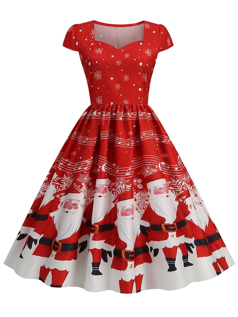 knee length dresses for ladies Size 2 Christmas swing dress with Santa – SummerKids901 main image 0