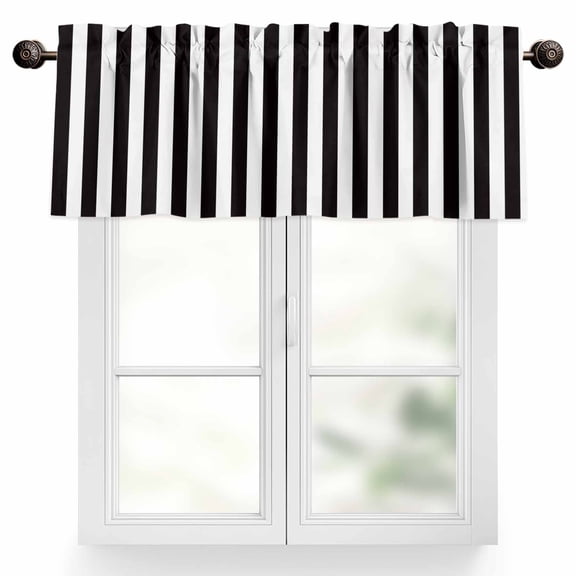 BLack White Stripes Simple Valances for Windows, 42 x 18in, Geometric Rod Pocket Kitchen Valance Curtain Light Filtering Window Treatments for Living Room Bedroom, 1 Panel