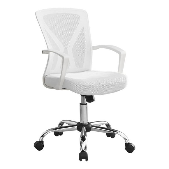 Monarch Specialties Office Chair, Adjustable Height, Swivel, Ergonomic, Armrests, Computer Desk, Work, Metal, Fabric, White, Chrome, Contemporary, Modern