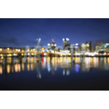 Out of Focus Portland City Skyline at Blue Hour Print Wall Art By jpldesigns