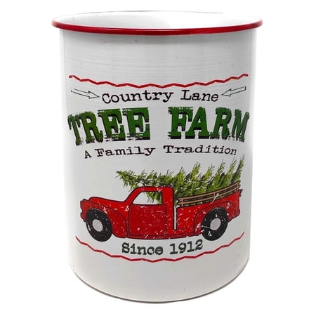 Christmas Holiday Bucket Container Decor Organizer Antique Truck White/Country Line Tree Farm / (8" Bucket)
