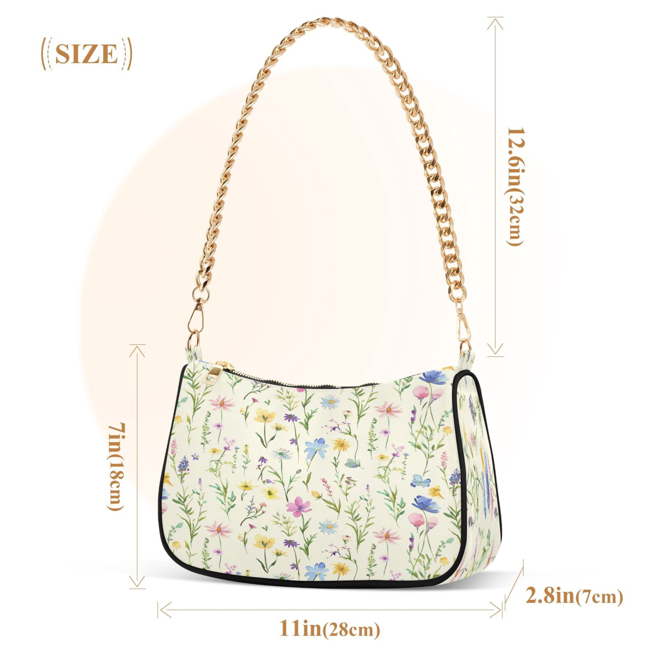 Ryvnso Flowers Summer Floral Womens Chain Shoulder Bag Tote Handbags Clutch Hobo Purse with Zipper for Travel