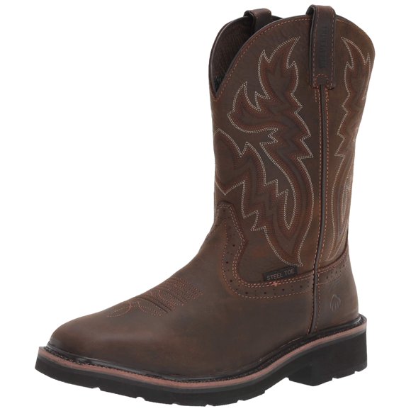 Wolverine Men's Rancher 10" Square Steel Toe Work Boot, Dark Brown/Rust, 8.5 3E US