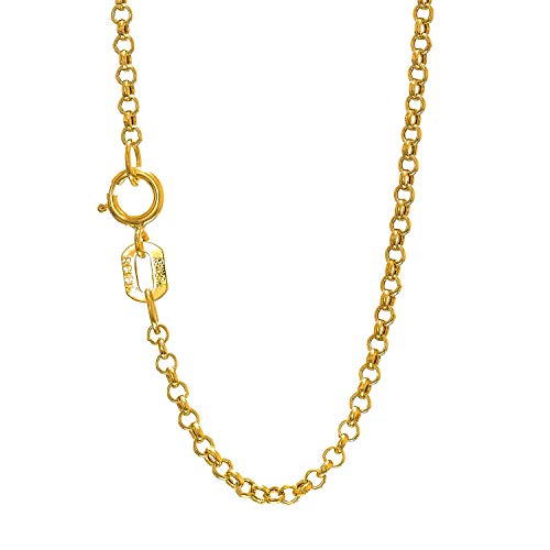 Bestgoldshop 14K Solid Yellow Gold Rolo Chain Necklace – 1.1mm Diamond Cut – Lobster Clasp – Selectable Length