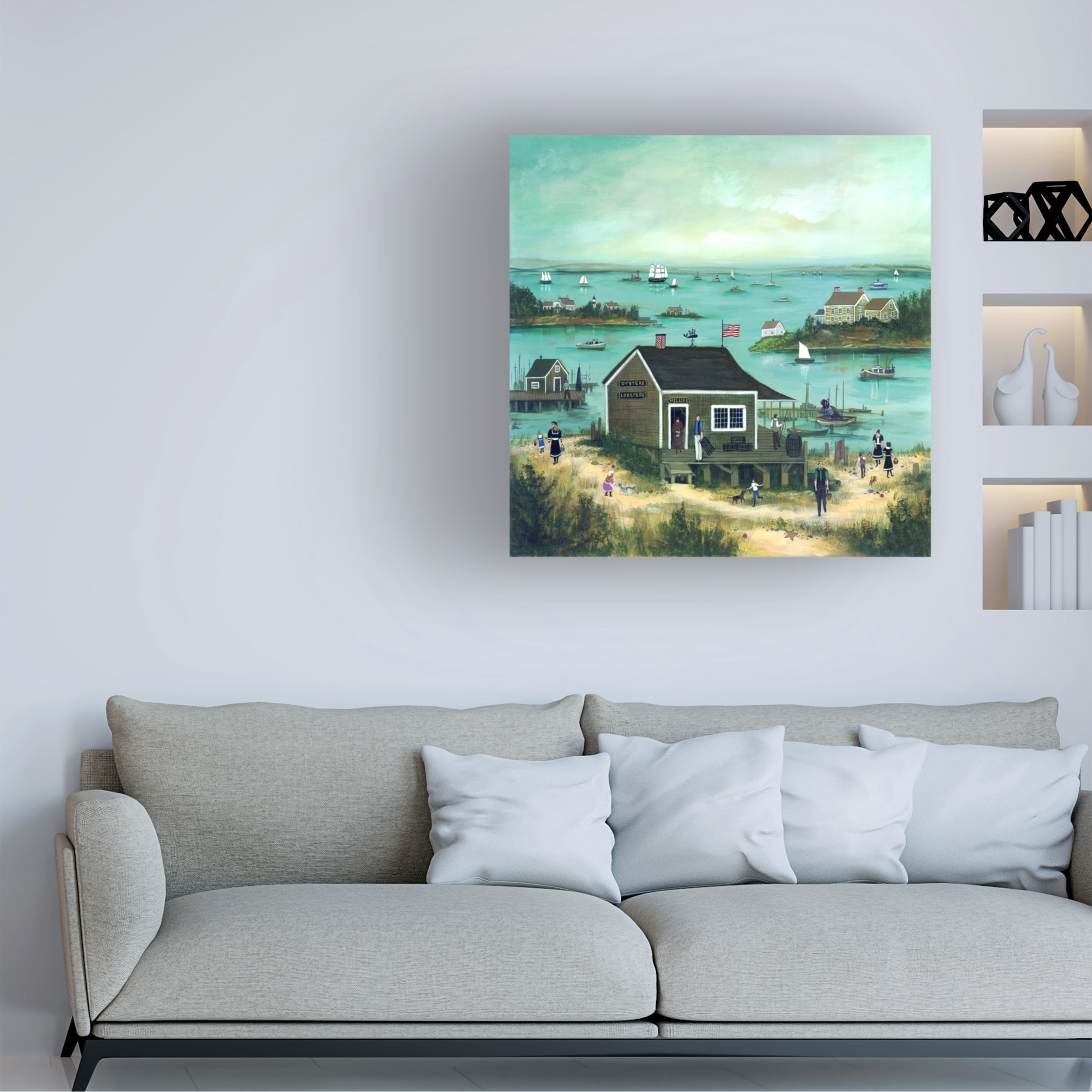 Canvas Wall Art - JL Munro 'Low Tide Lobster Shack' Wall Art for Living Room, Bedroom, or Office DÃ©cor by Trademark Fine Art - 18 x 18 Inches