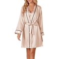 thumbnail image 5 of Women's 3pcs Satin Pajamas Set Cami Top and Shorts Sleepwear PJs Set with Robe,Champagne, 5 of 5