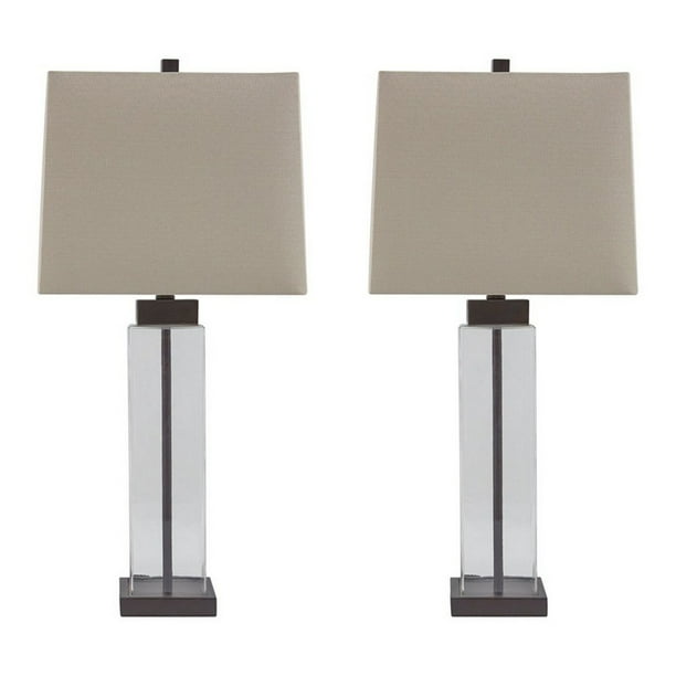 Glasetal Base Table Lamp With Square Shade Set Of 2 Clear And Gray Com Benjara Bm227213 Glasetal Base Table Lamp With Square Shade Set Of 2 Clear And Gray, Square Table Lamp Base