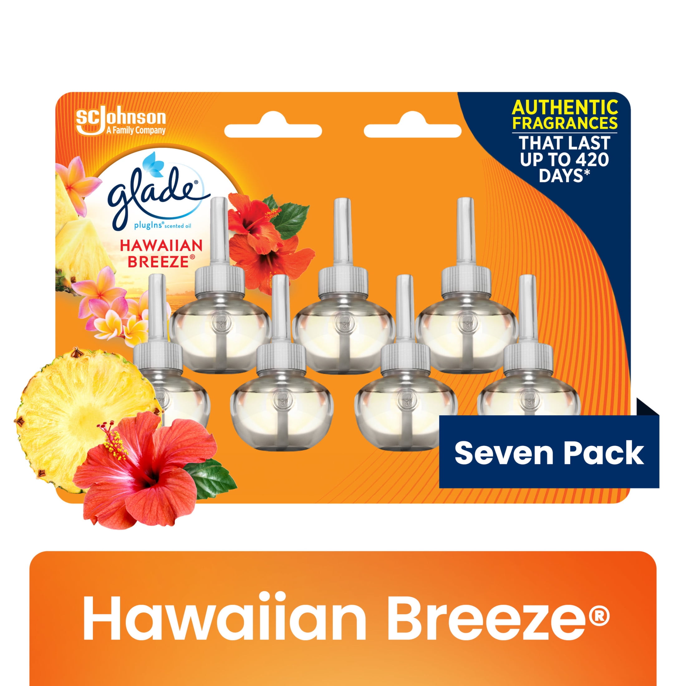 (5 pack) Glade PlugIns Air Freshener Refills, Hawaiian Breeze, Infused with Essential Oils, 0.67 oz, 7 Count