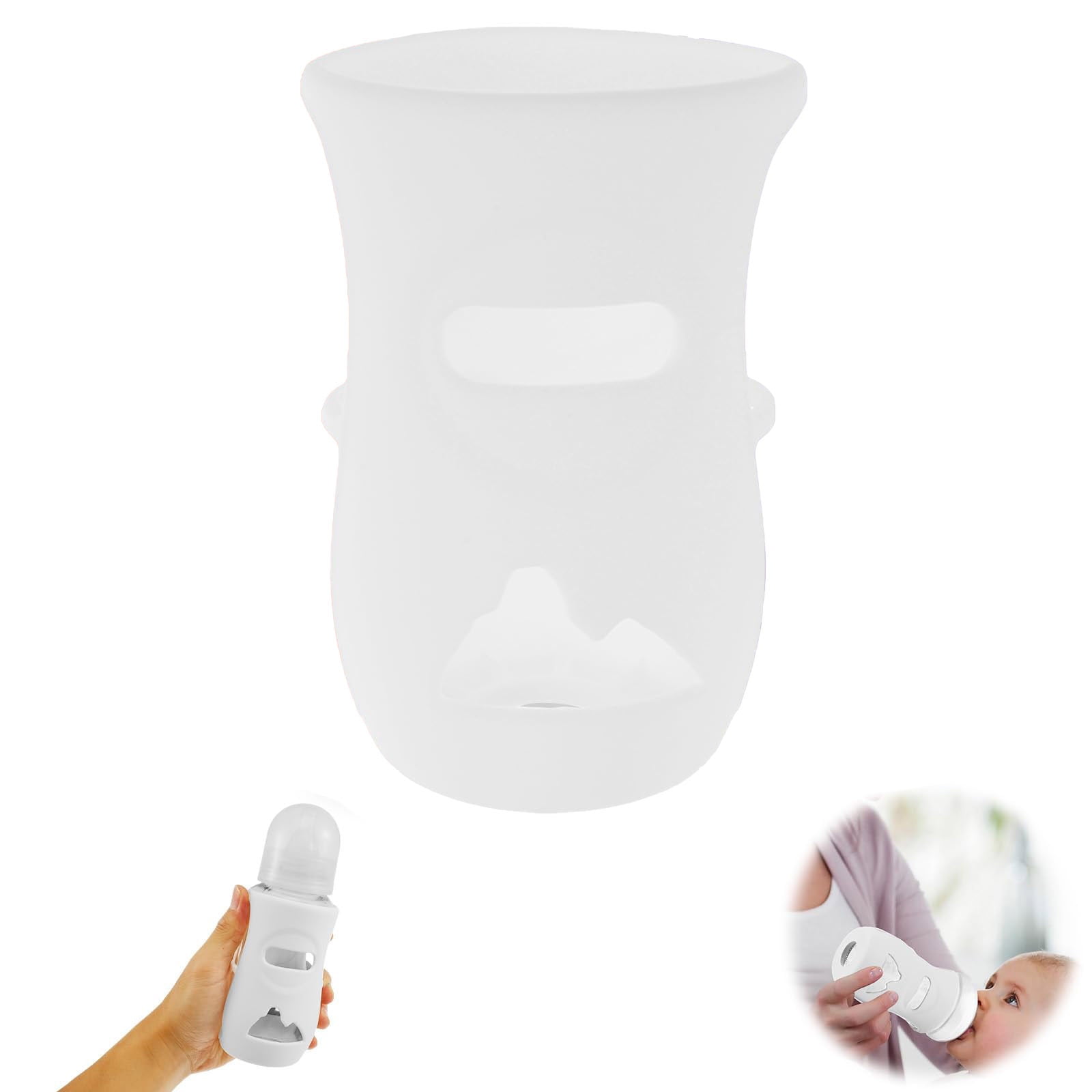 Glass&Bottle Silicone Sleeve for Natural Glass Baby Bottles – Insulated Protective Cover for 8 Oz Glass Baby Bottles Breakage Prevention Natural Silicone Material, 4.72×2.76 inch, White