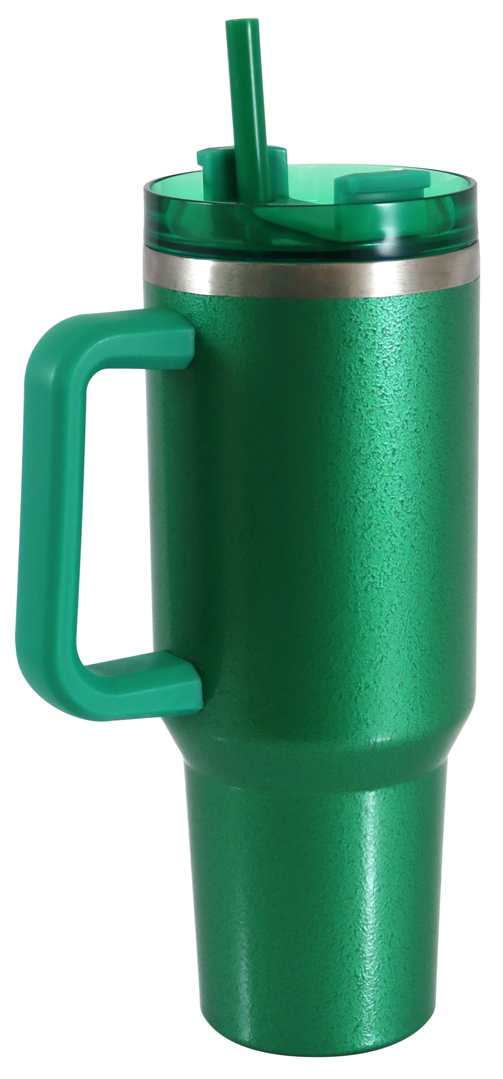 Mainstays 40 oz Stainless Steel Tumbler with Straw and Handle, Double Wall Insulated, Green Hammertone