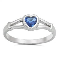 CHOOSE YOUR COLOR Blue Simulated Sapphire Heart Promise Ring .925 Sterling Silver Band CZ Female Size 1