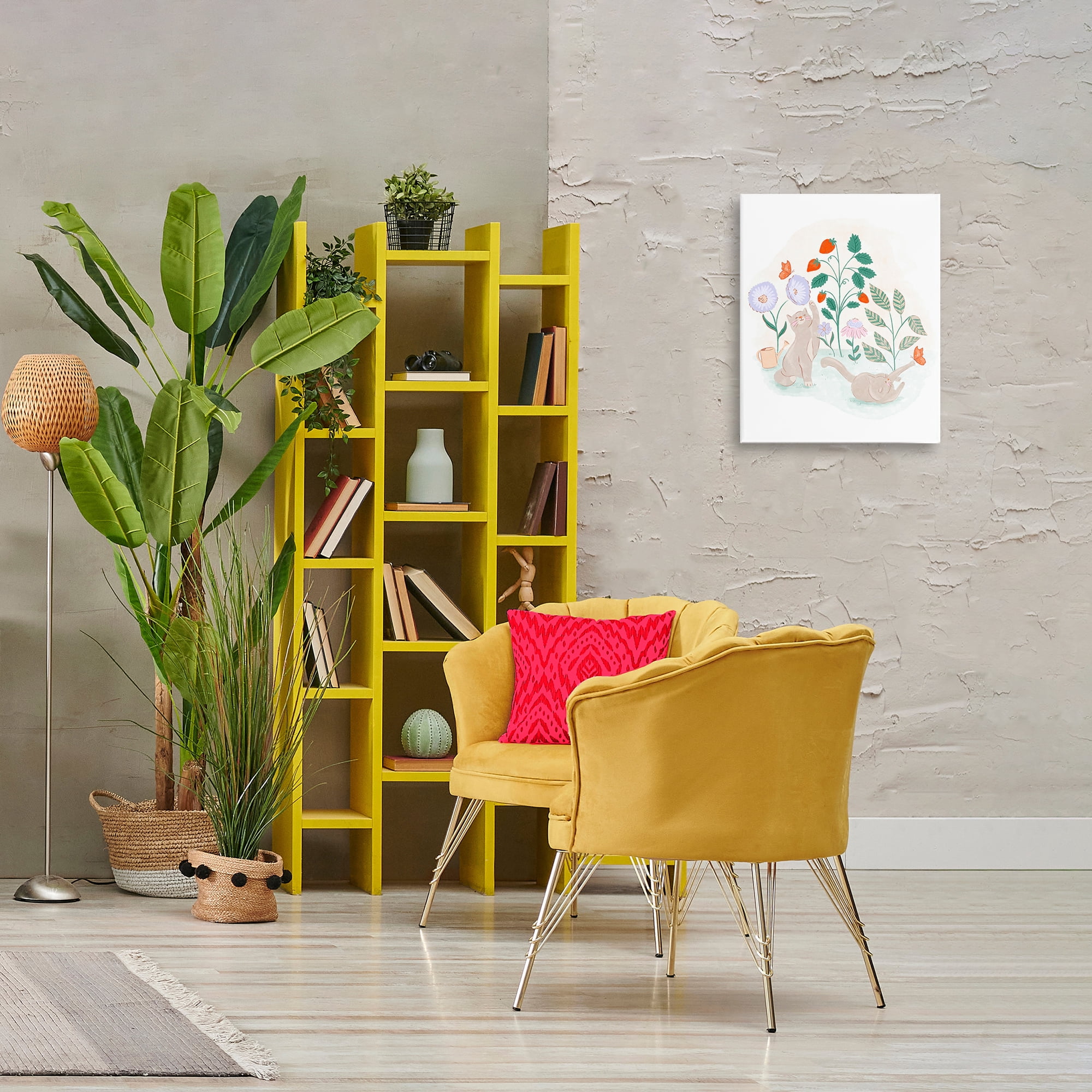 Stupell Industries Cats Playing in Garden Animals & Insects Painting Gallery Wrapped Canvas Art Print Wall Art, 16 x 20