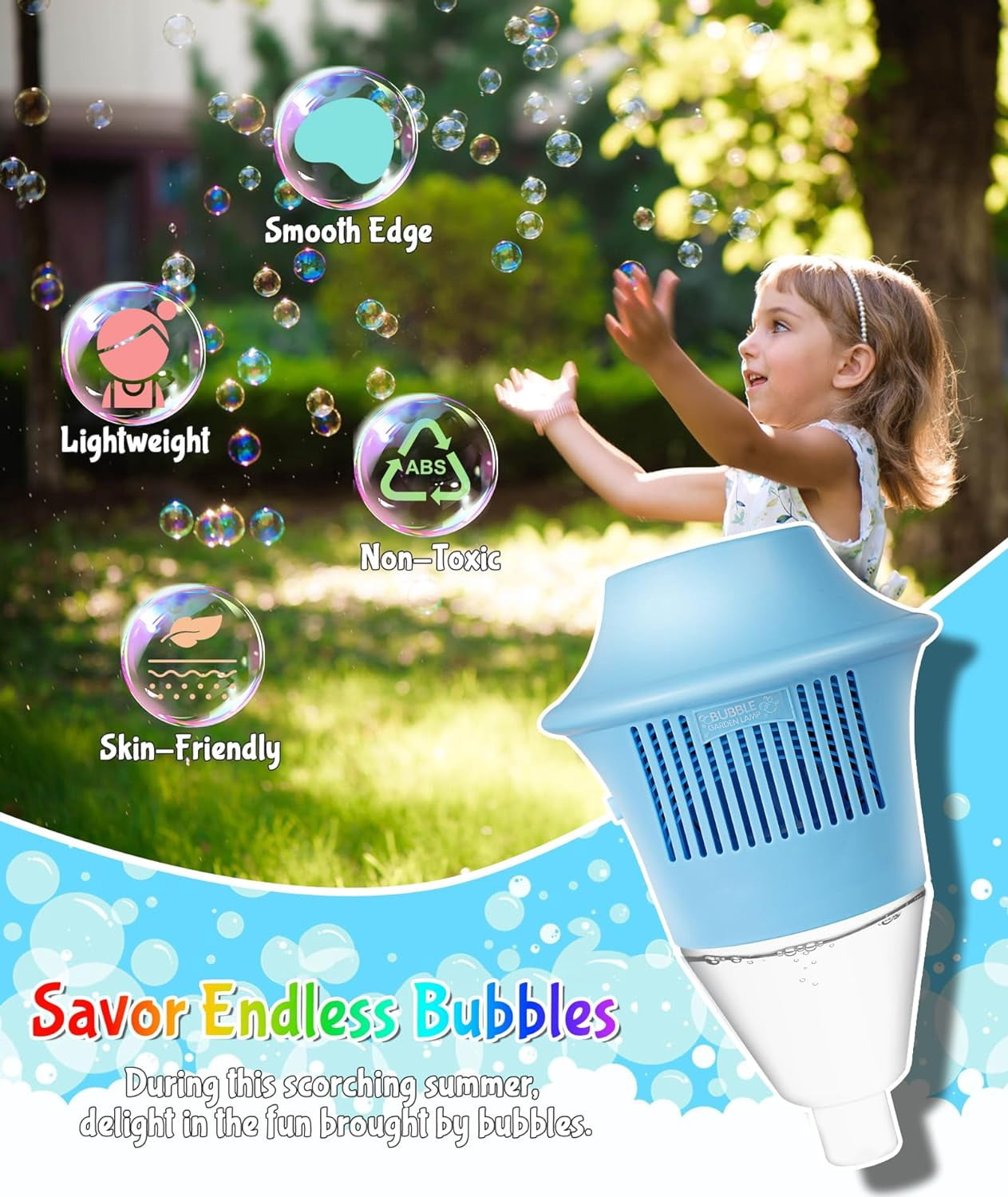 Bubble Machine, Beautysureup 2025 Upgrade Musical Garden Lamp Light Shape with LED for Party, Outdoor Adjustable Height Lawn Summer Toy for Kids, Ideal Gifts for Birthday, Christmas