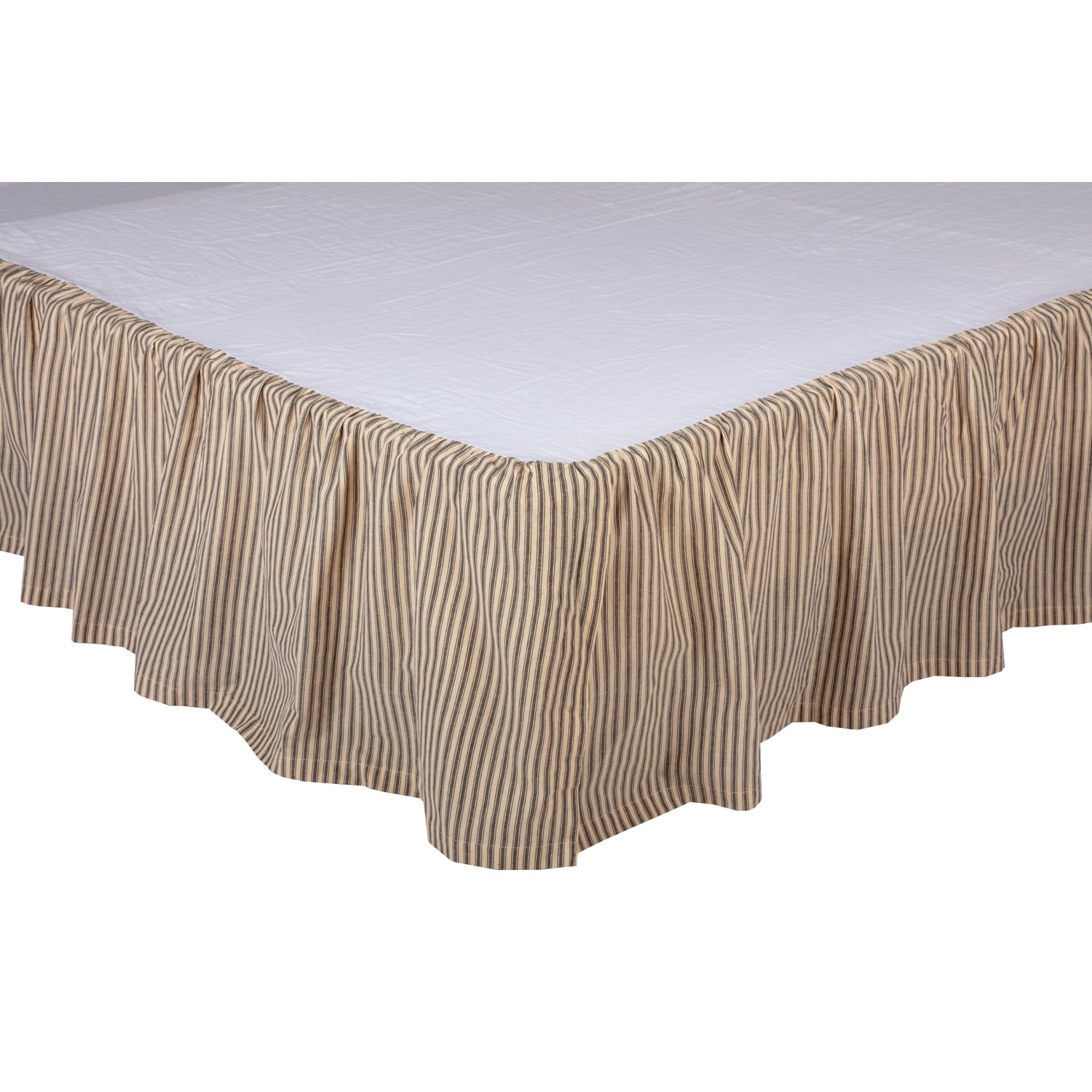 VHC Brands Sawyer Mill Ticking Striped Cotton Farmhouse Split Corners Gathered King Bed Skirt, 78x80x16, Charcoal Dark Creme White
