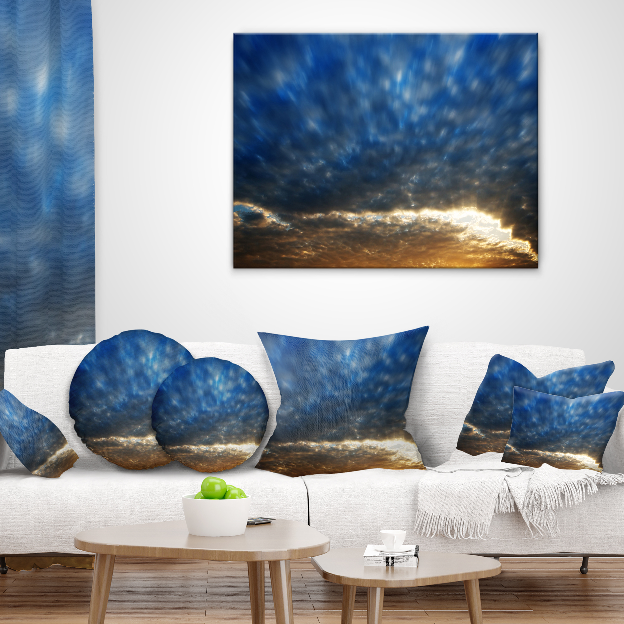 Designart Dramatic Blue and Brown Skies - Modern Seascape Throw Pillow - 16x16