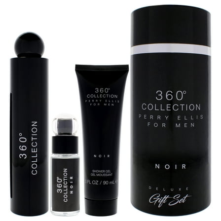 Perry Ellis 360 Black , 3 Pc Gift Set 3.4oz EDP Spray, 0.25 EDP Spray (Mini), 3oz Shower Gel