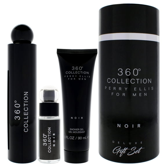 Perry Ellis 360 Black , 3 Pc Gift Set 3.4oz EDP Spray, 0.25 EDP Spray (Mini), 3oz Shower Gel