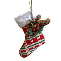 JeashCHAT Mini Knitted Christmas Stockings Hanging Ornaments, Christmas Tree Decorations Soft Stocking Pendant with Bow Pine Needles Berries Pinecones, Xmas Holiday Party Decor