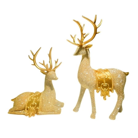 LAMIRO Gold Reindeer Figurines Set - Christmas Tabletop Deer Decorations, Holiday Home Decor, Standing & Lying Down Reindeer, Xmas Indoor Decor for Adults