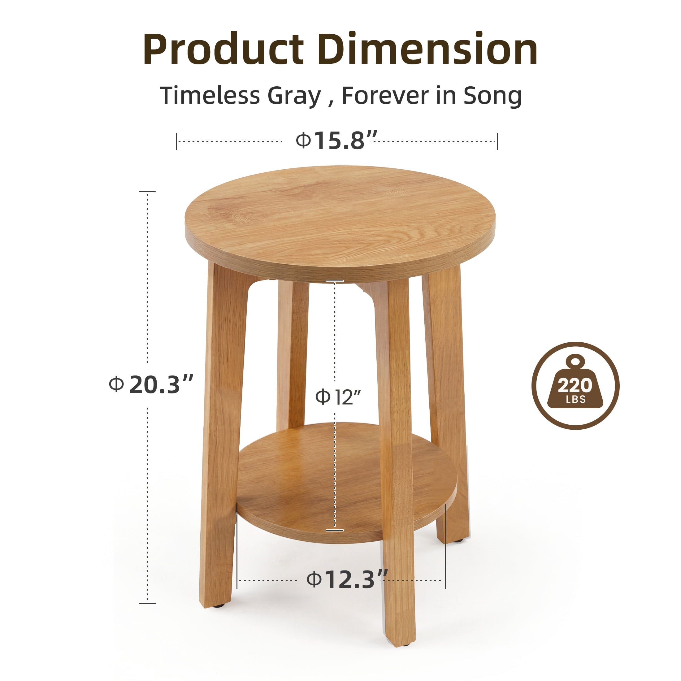 EDX Small Round End Table Set of 2, Modern Nightstand with Tapered Legs, 2-Tier Storage Side Table, Easy Assembly, Space-Saving Accent Table for Living Room Bedroom, Natural Wood