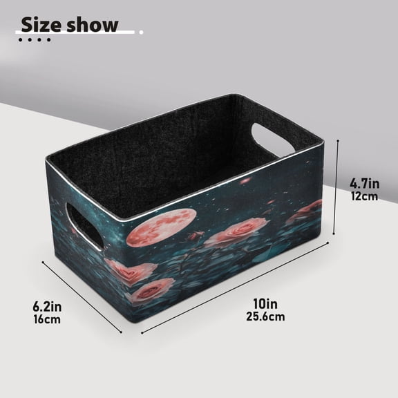 BZSMCE Shelf Baskets Roses under Red Moon Pattern Storage Cube Bins 10.1*6.3*4.7in Set of 2