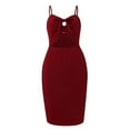 thumbnail image 6 of USSUMA Sleeveless Sundresses for Women Spaghetti Strap Cami Hollow Out Midi Beach Party Dresses Sexy Cut Out Tie Knot Slit Long Bodycon Sun Dresses Women's Summer Casual V-Neck Dress Wedding Guest, 6 of 7
