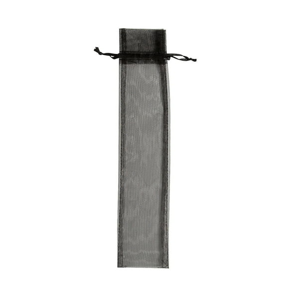 Fun Express 2 1/4" x 11 1/2" Large Black Organza Drawstring Bags for Hand Fans - 12 Piece