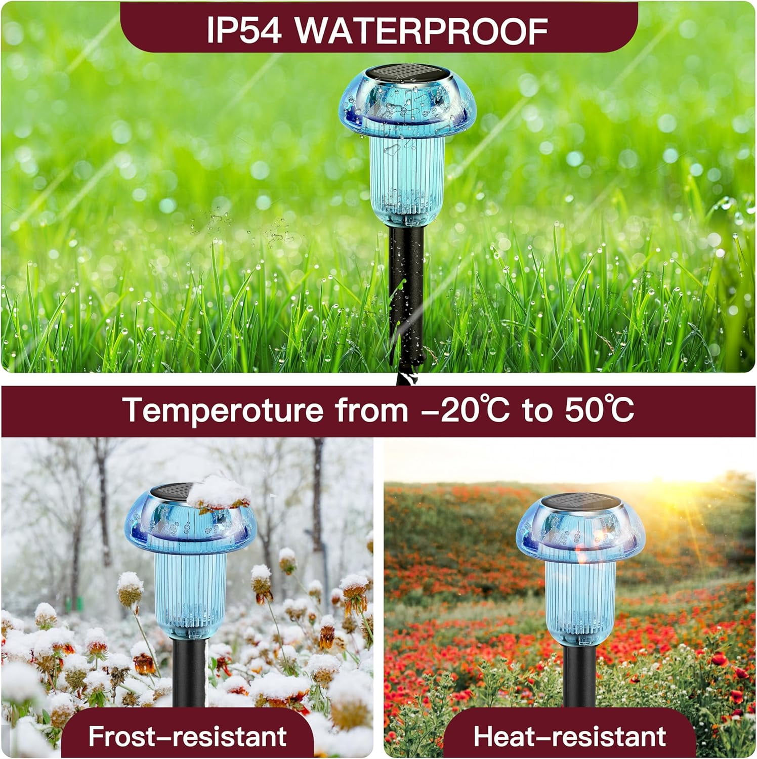 Blue Solar Lights for Outside 4 Pack Halloween Decorations LED Mushroom Solar Powered Outdoor Lights, Landscape Lighting Garden Stake Lights, Solar Landscape Lights Outdoor for Yard, Garden