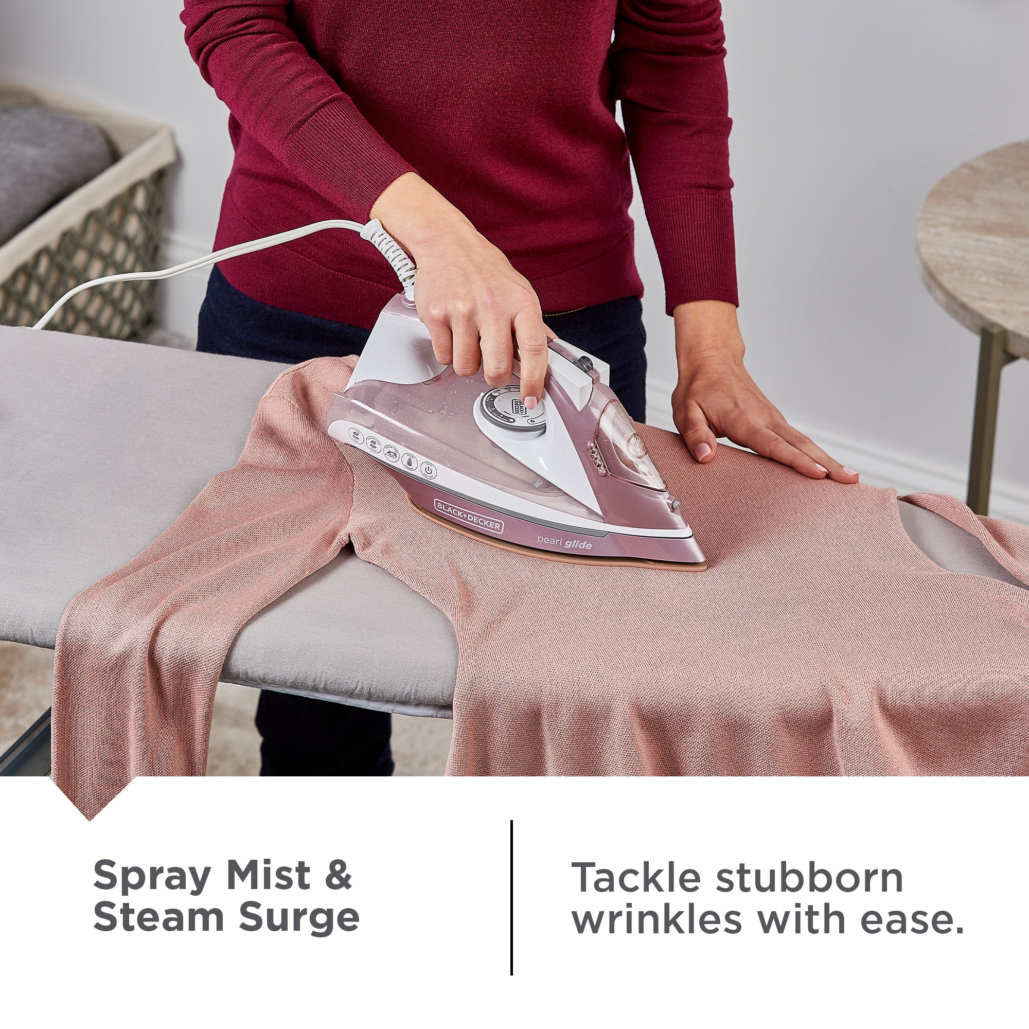 BLACK+DECKER Pearl Glide Steam Iron for Clothes, 1200W, Durable Pearl-Infused Ceramic Soleplate, Vertical Steaming, Anti-Drip, Auto Clean, Rose
