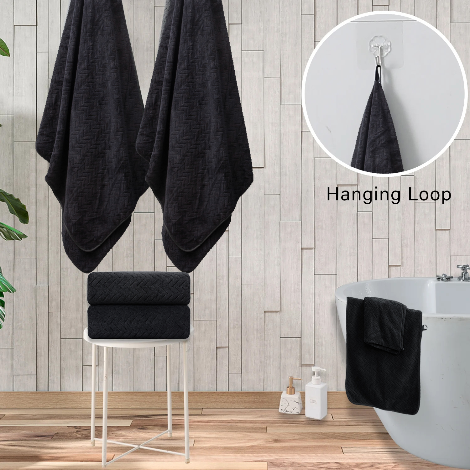 Chino Home 4-Pack Black Bath Towel Set, Oversized Ultra Soft Microfiber Bathroom Towel Set Adult Luxury Lightweight Cozy Collection