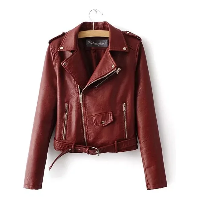 Mujeres De Moda Slim Chaqueta De Cuero Abrigo