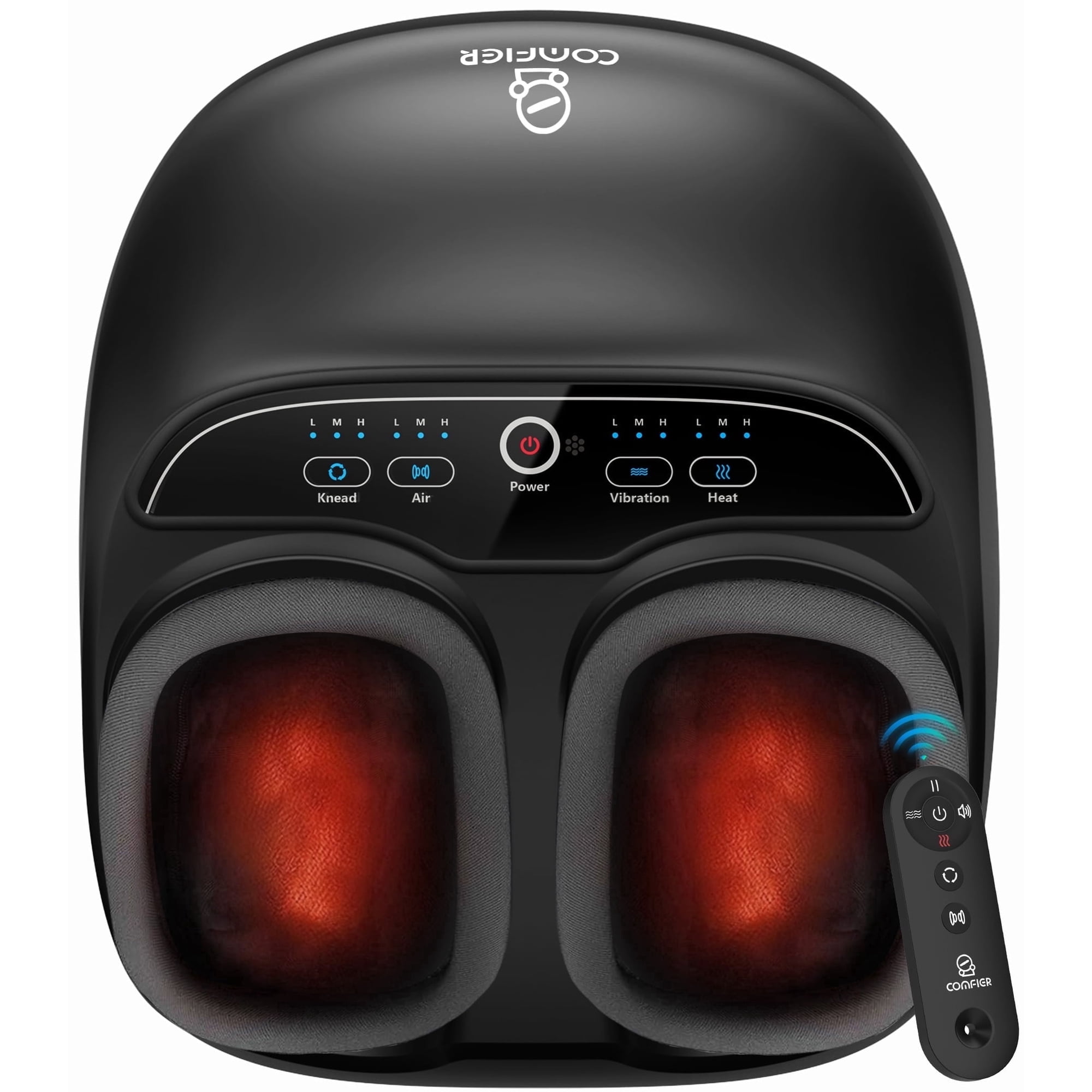 Foot Massager with Heat, Comfier Shiatsu Foot Massage Machine with Remote for Plantar Fasciitis, Neuropathy, Circulation, Max Size 13, Black