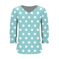 thumbnail image 4 of Scyoekwg Vintage Polka Dots Print Blouses for Women Puff Sleeve V Neck Tunic Shirts with Smocked Dressy Casual 3/4 Length Sleeve Womens Tops (Light Blue,L), 4 of 4