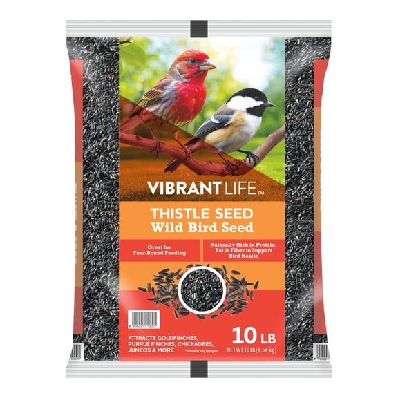 Vibrant Life Nyjer Thistle Seed Wild Bird Food for Finches, 10 lb Bag