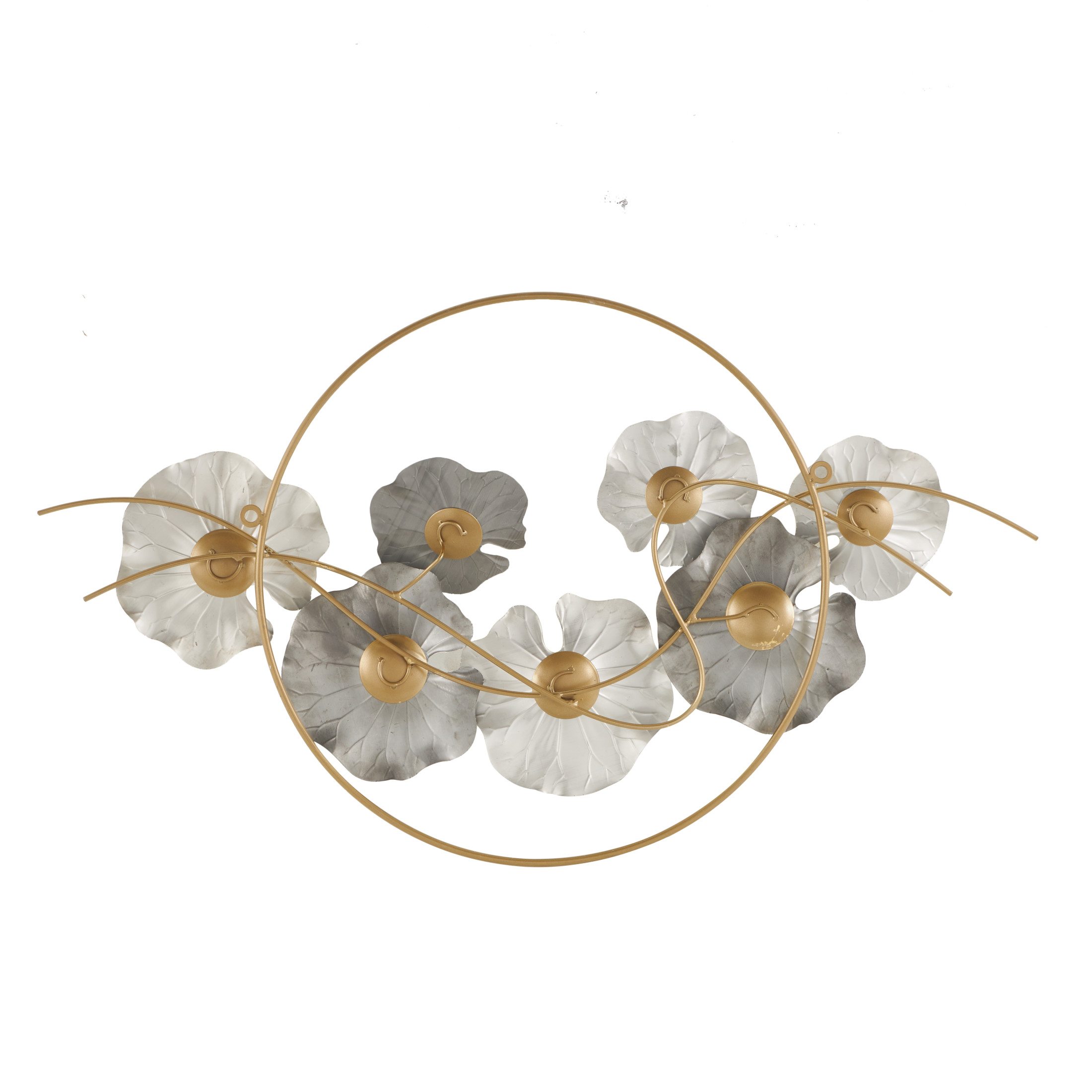 DecMode Gold Stainless Steel Metal Floral Wall Decor with Circular Frame and Black Accents