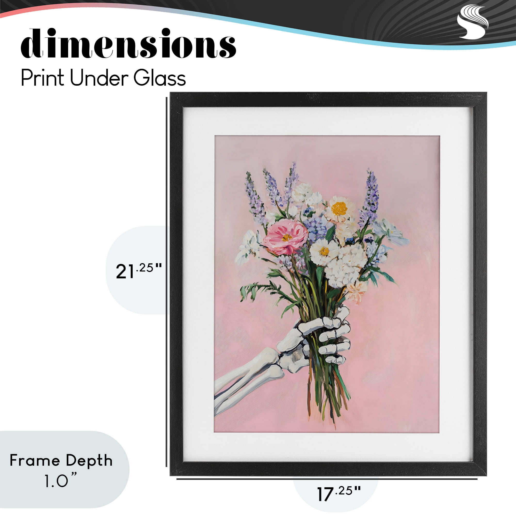 Stupell Industries Skeleton Hand Holding Flowers Black Framed Print Under Glass, design by The Prints Vibe