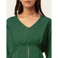 thumbnail image 4 of Moomaya Solid Cinched Waist Top, V-Neck Front Slit Buttoned Georgette Top, 4 of 8