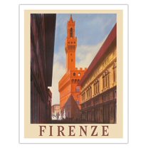 Florence (Firenze) Italy - Palazzo Vecchio Old Palace - Vintage Travel Poster c.1938 - Fine Art Matte Paper Print (Unframed) 11x14in