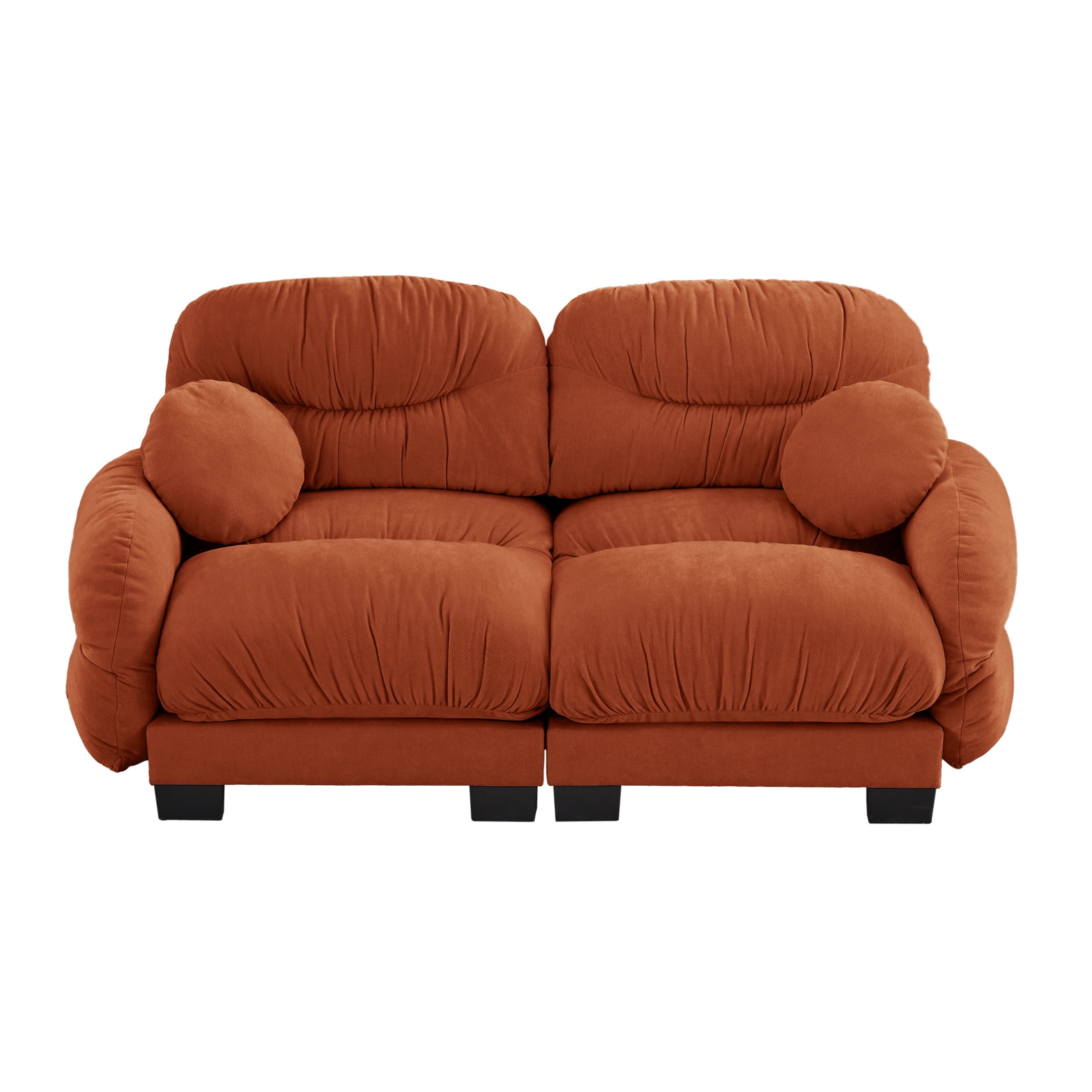 Noble House Corlan Pleated Chenille 2-Seater Sectional Sofa, Modular Deep Seat Couch with Throw Pillows, Orange