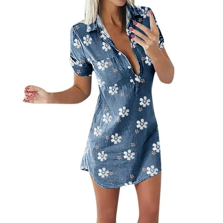 

HSMQHJWE Womens Summer Dresses Little Dress For Women Women Casual Short Sleeve Spread Collar Button Down Mini Shirt Dress Lightweight Shirt Tunic Dress Maternity Dress Clothes For Women
