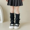 thumbnail image 2 of Cute Leg Warmers for Girls with Bowknot Pom-pom Y2k Fashion Knitted Warm Winter Short Slouchy Knee High Socks, Black 3-15 Years, One Size, 2 of 3