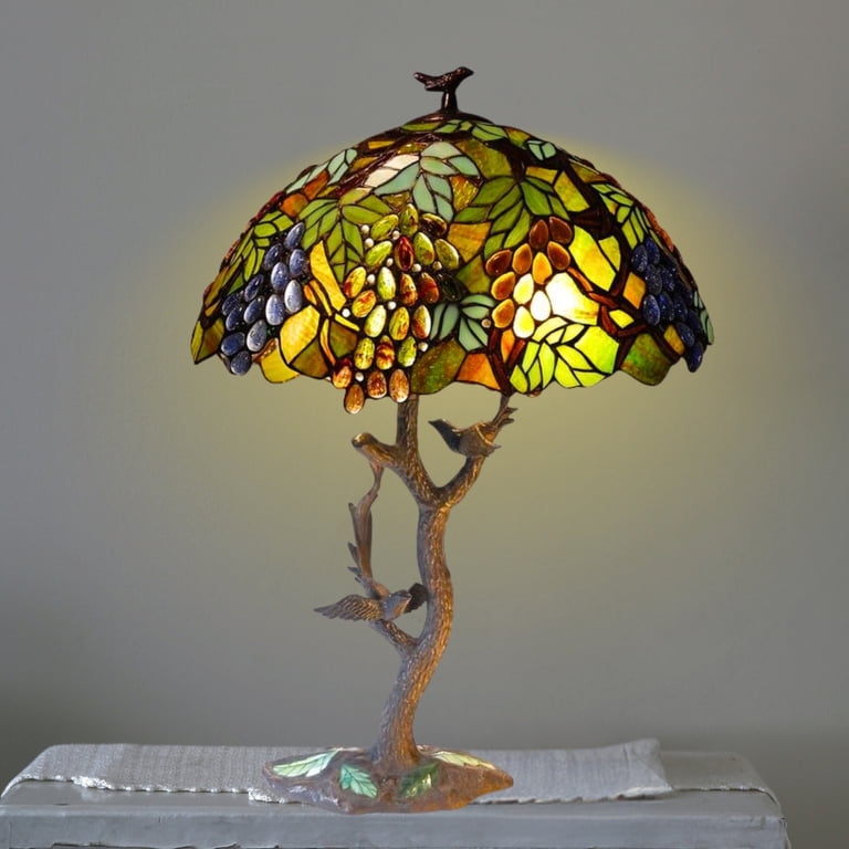 CHLOE 2 Light Tiffany featuring Leafs & Grapes Table Lamp Oval